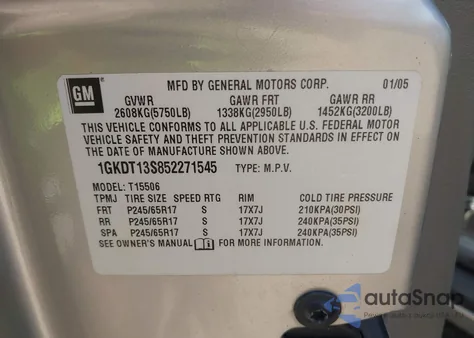 2005 GMC Envoy Slt из США, поврежденный, VIN 1GKDT13S852271545